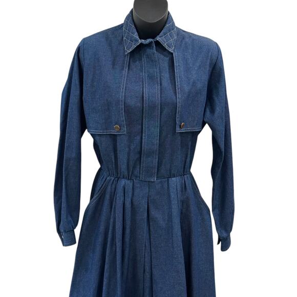 Vintage 70s Around Town Denim Midi Dress - Picture 6 of 10